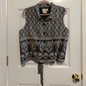 NEW L' Amadei Women's  Black Taupe Printed Shirt Vest Blouse Size 18